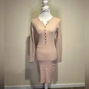 Astr The Label beige ribbed bodycon dress, size M